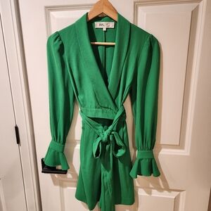 Diane Von Furstenberg Women's Kelly Green Wrap Mini Romper